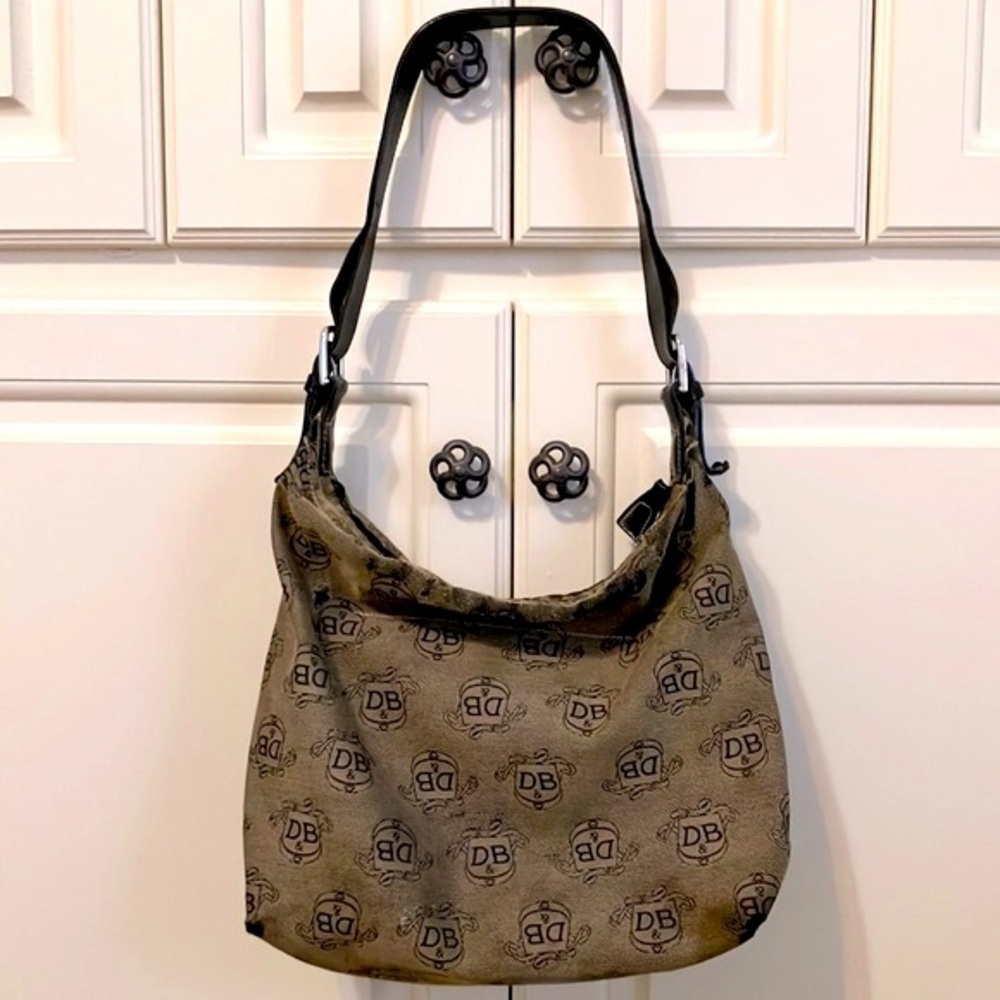 DOONEY&BOURKE SIGNATURE HOBO SHOULDER BAG LEATHER TRIM BROWN